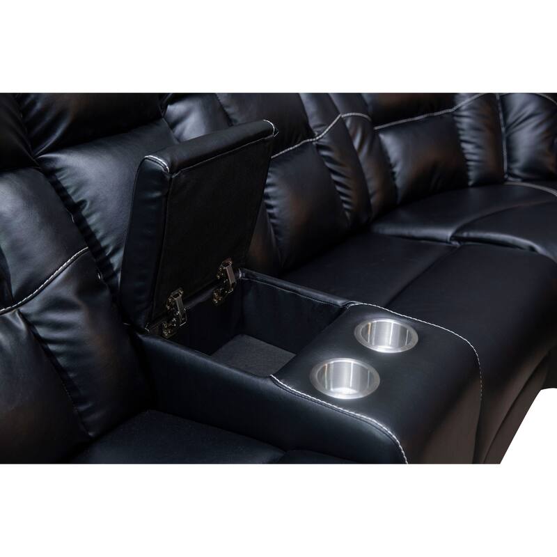 Mid-century Modern Faux Leather Upholstered Reclining Sectional Sofa