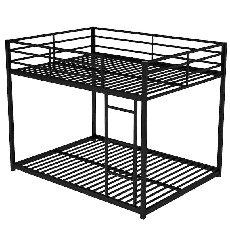 Modern Full Over Full Metal Bunk Bed, Low Design with Safety Guardrails and Easy Access Ladder