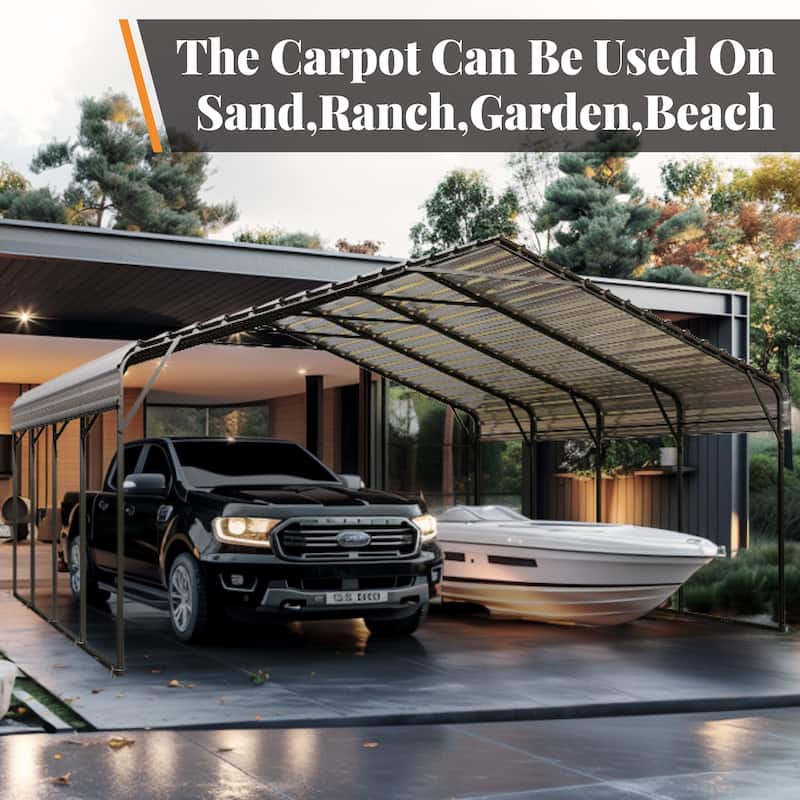 MAISON ARTS Heavy Duty Metal Carport with Galvanized Steel Roof for Cars, Boats, and Tractors
