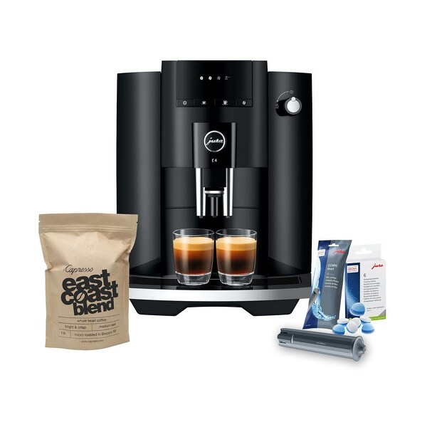 Jura E4 Coffee Machine w/ Filter, Cleaning Tablets & Coffee - Bed