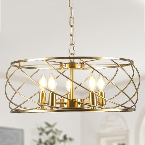 slide 2 of 19, Bella Depot Industrial Black Metal Cage Dimmable Chandelier 70-Inch Adjustable Pendant Light for Kitchen Island, Hallway - 20" Gold