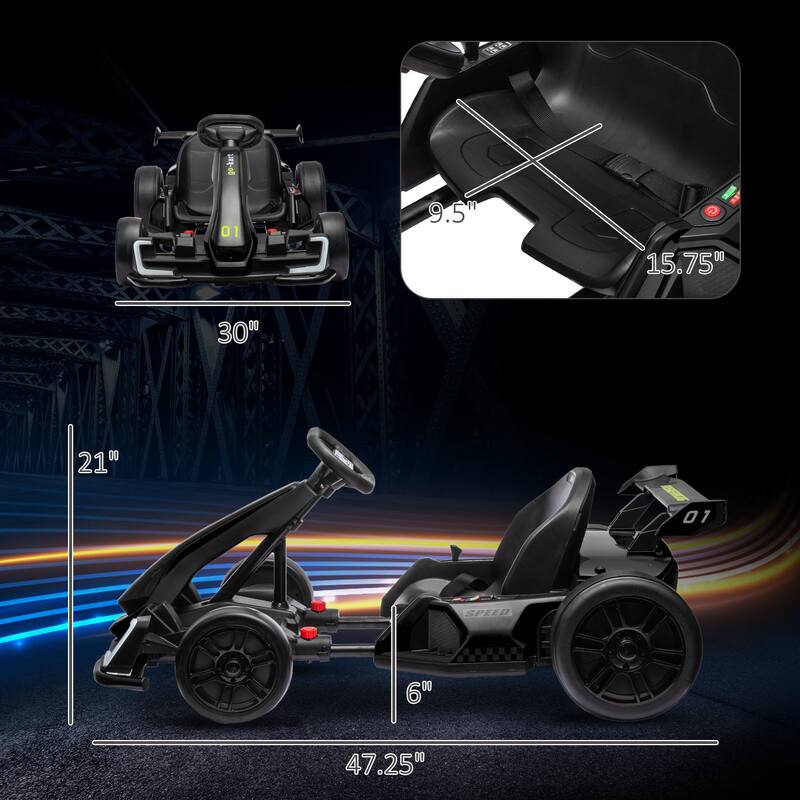 Battery-Powered 24V Go Kart with Music & Lights, Perfect for Ages 6-12