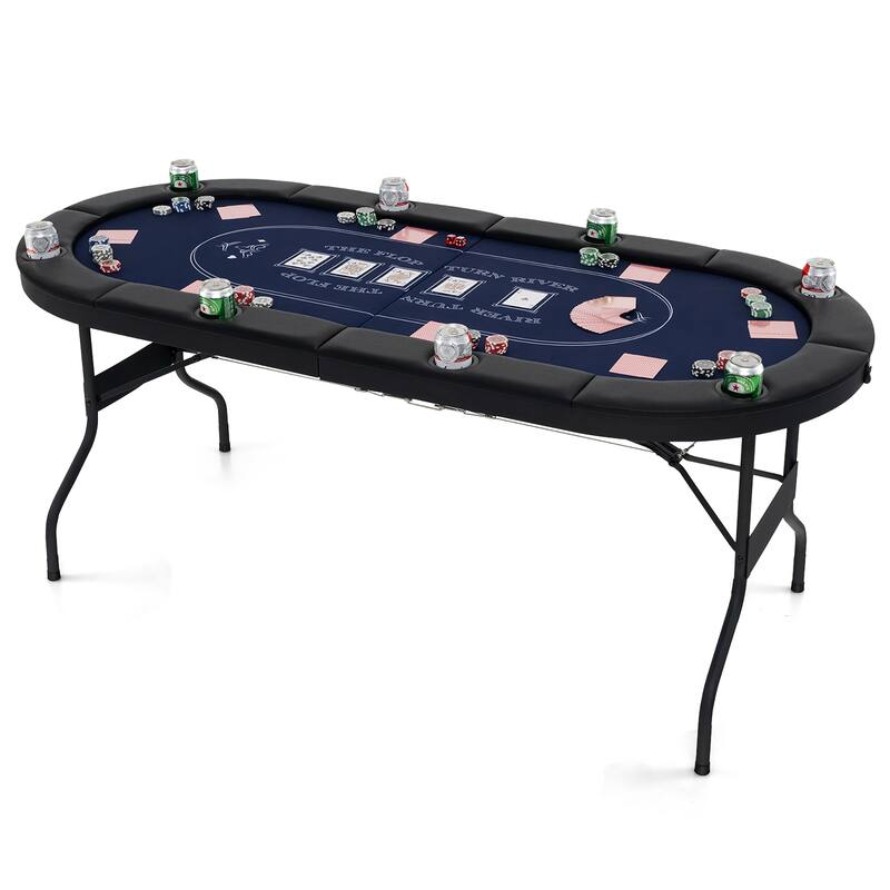 Gymax 8 Player Foldable Poker Table Portable Folding Texas Holdem - Blue