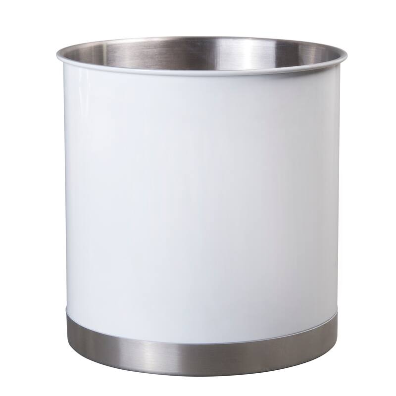 Creative Home Heavy Gauge Stainless Steel Extra Large Tool Crock Utensil Holder Flatware Organizer, White Color - White