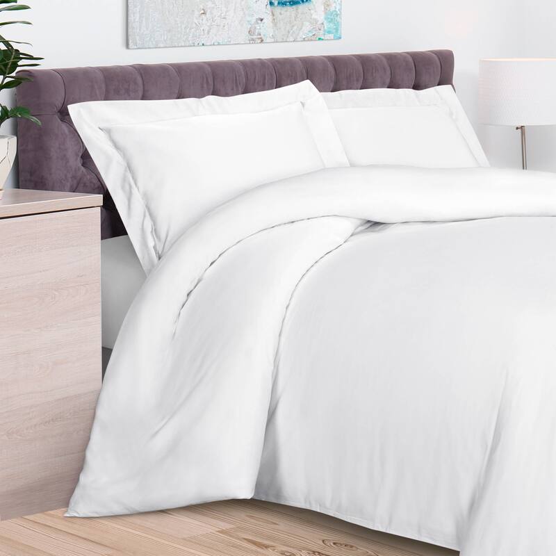 Superior 300 Thread Count Rayon From Bamboo Solid Duvet Cover Set - White - Full - Queen