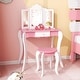 preview thumbnail 1 of 7, Gymax Kid Vanity Table and Chair Detachable Tri-Folding Mirror Pretend White+Pink