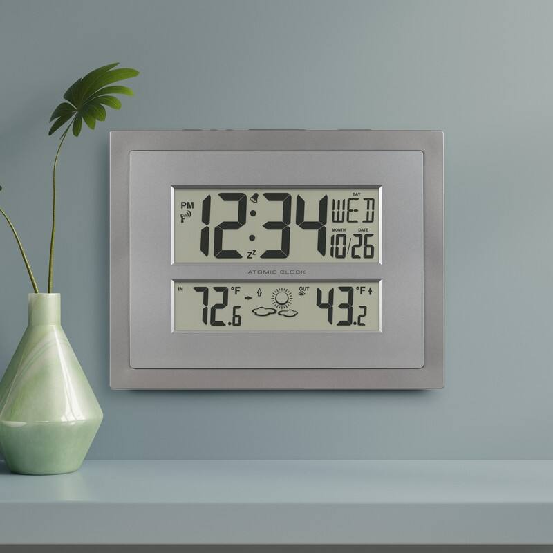 Atomic Digital Clock with Temp & Forecast in Gray/Silver, 512-85937 - Grey