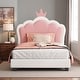 preview thumbnail 1 of 37, Twin Upholstered Platform Bed with Crown-Shaped Headboard, Pink & White Princess Design, Sturdy PU Leather Frame Twin White - Twin