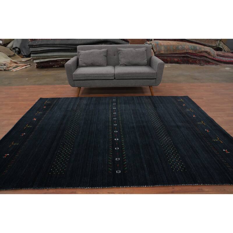 Hand Knotted Oriental 100% Wool Carpet Tribal Animal Pictorial Navy Blue & Blues Gabbeh Area Rug - 8' 10'' X 6' 3''