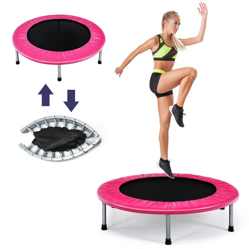 Gymax Mini Folding 36'' Trampoline Portable Recreational Fitness - See Details - See Details - Pink