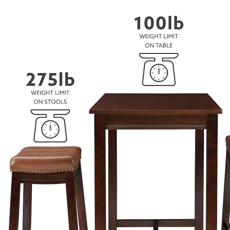 3-Piece Bar Table and Stool Set- 47.25" - Cognac Brown