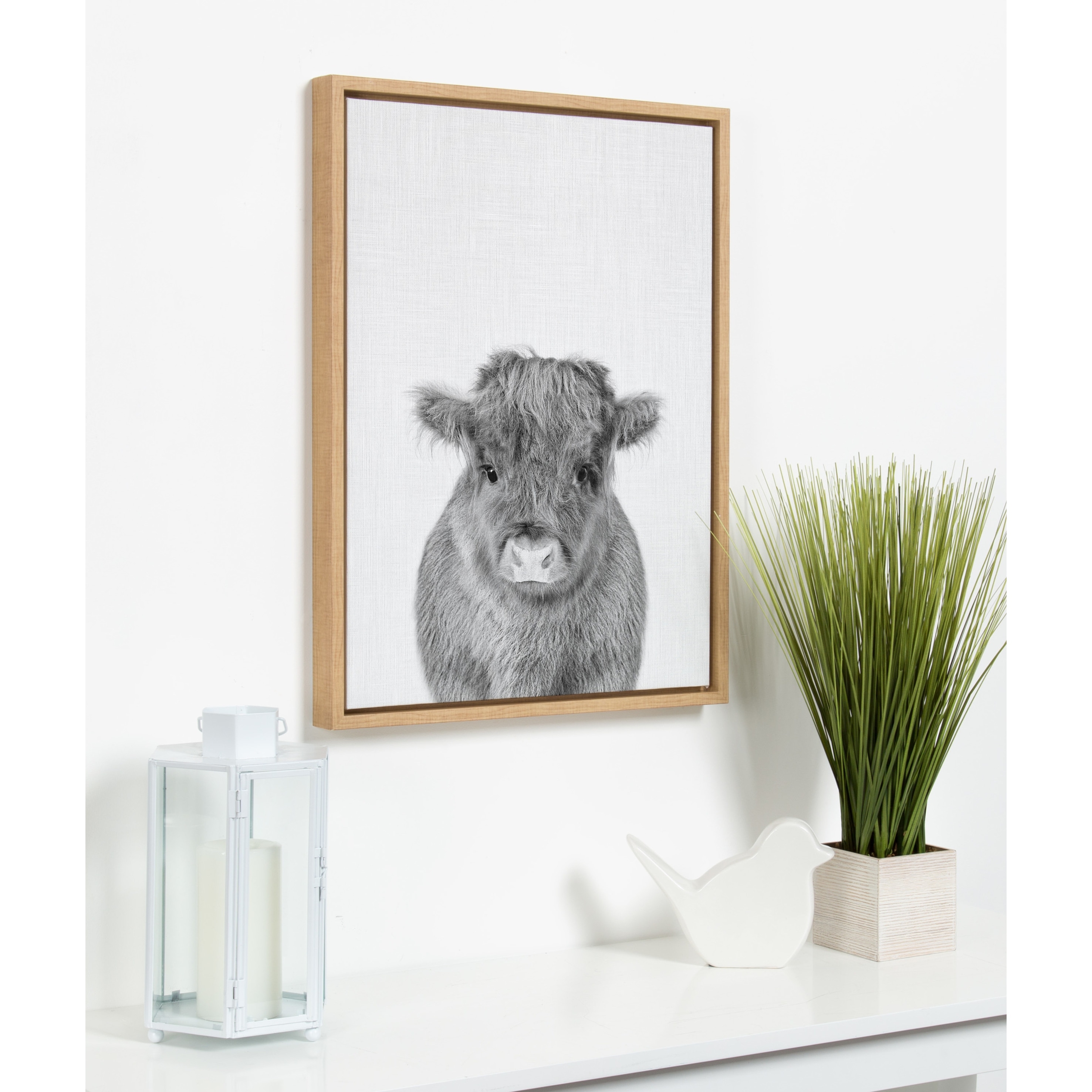 Kate and Laurel Sylvie Baby Cow Framed Canvas by Simon Te Tai