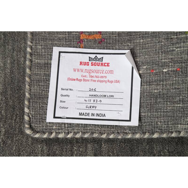 Hand Knotted Oriental 100% Wool Carpet Tribal Animal Pictorial Greys & Charcoal Gabbeh Area Rug - 4' 11'' X 3' 0''