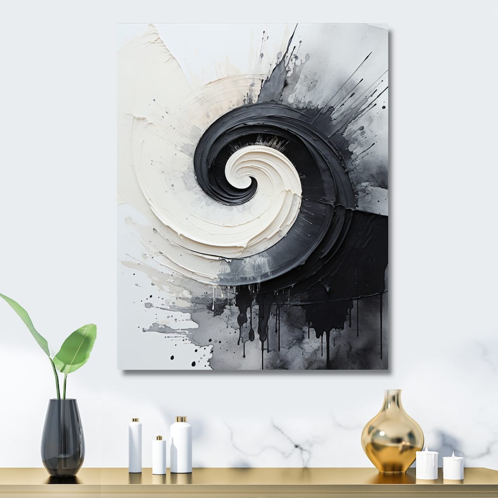 Designart "Black And White Zen Spiral I" Abstract Spirals Metal Wall Art Prints