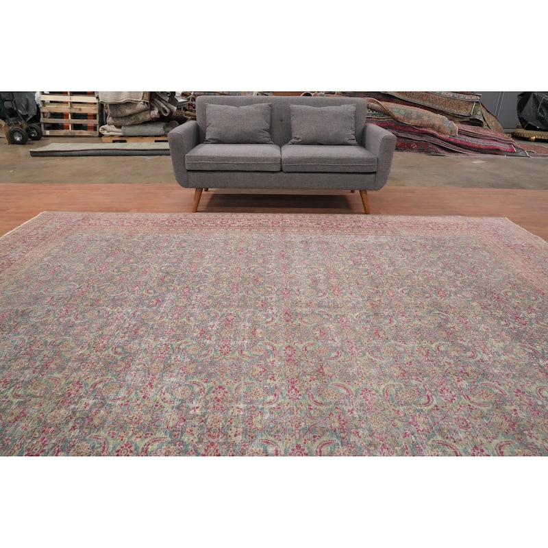 Hand Knotted Oriental 100% Wool Carpet Traditional All-Over Pink Tabriz Area Rug - 11' 11'' X 9' 0''