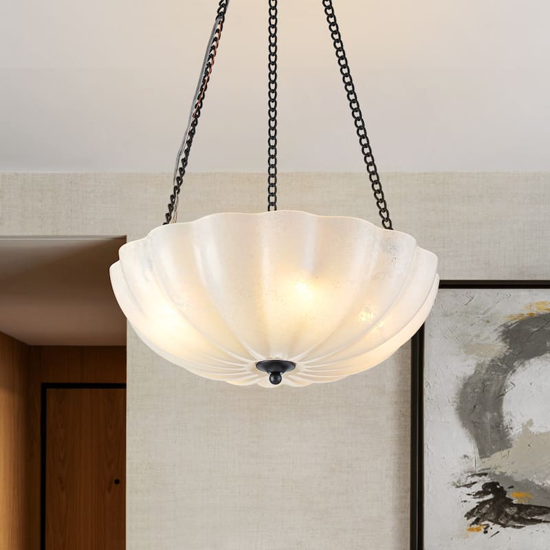 Elegant Gold and Glass Chandelier 3-Light Pendant Light Fixture with Frosted Dome Design