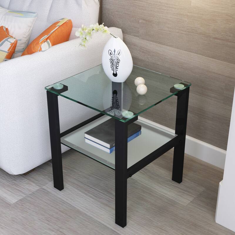 Glass 2 Layer Small Round Tea Table, Side Table