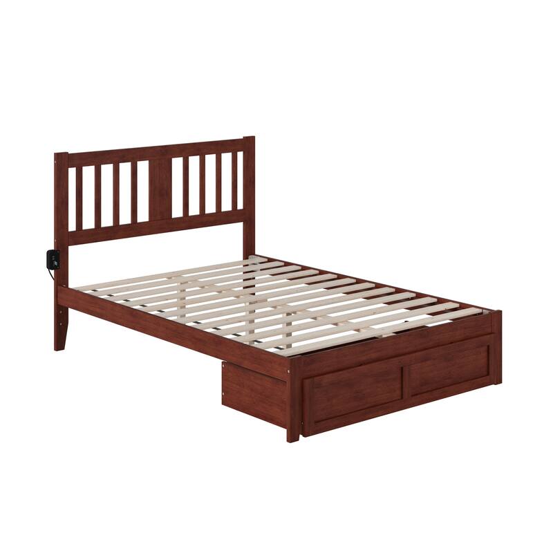 Full Bed with Foot Drawer & USB Charger - Solid Wood Mission Style Bed Frame