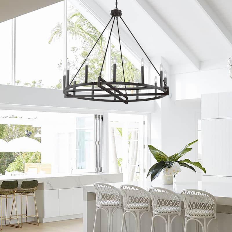 Acroma 12 Light 41In Modern Farmhouse Wagon Wheel Chandelier-UL Certified
