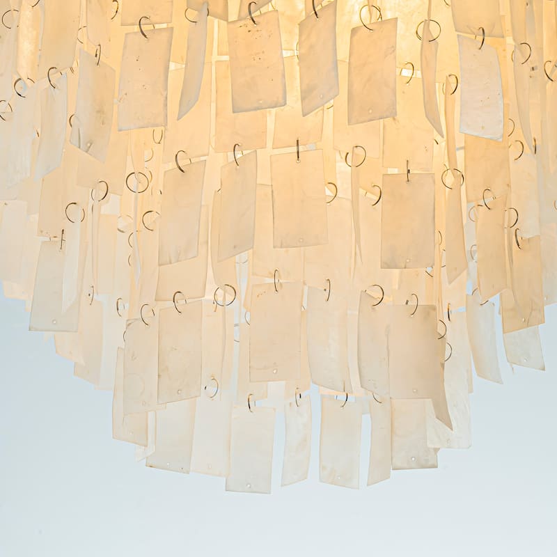 Elegant Coastal Tiered Capiz Shell Chandelier In Bronze Farmhouse Natural Seashell Light Fixtures For Dining Room