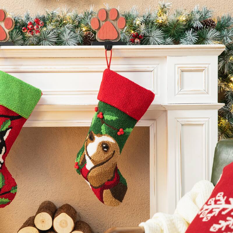 Glitzhome Christmas Wooden/Metal LED Snowman Paw Stocking Holders with Stockings Mantel Ornament