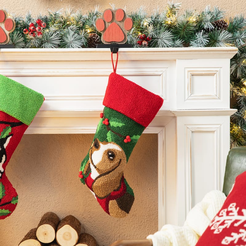 Glitzhome Christmas Wooden/Metal LED Snowman Paw Stocking Holders with Stockings Mantel Ornament