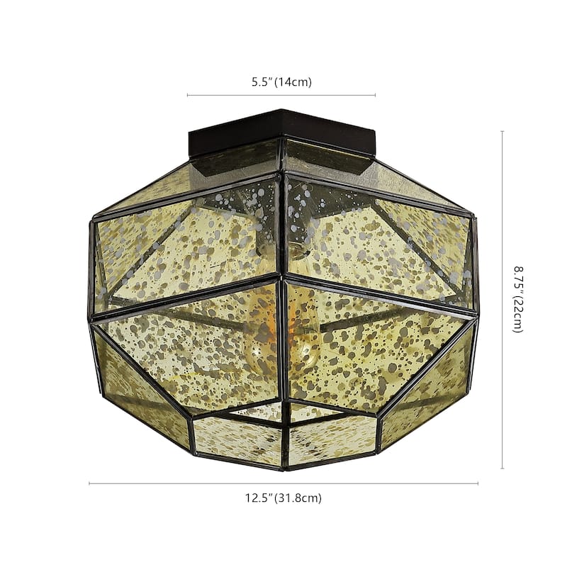 Bee 12.5" 1-Light Vintage Farmhouse Iron/Glass LED Flush Mount, Oil Rubbed Bronze by JONATHAN Y - 1 Light