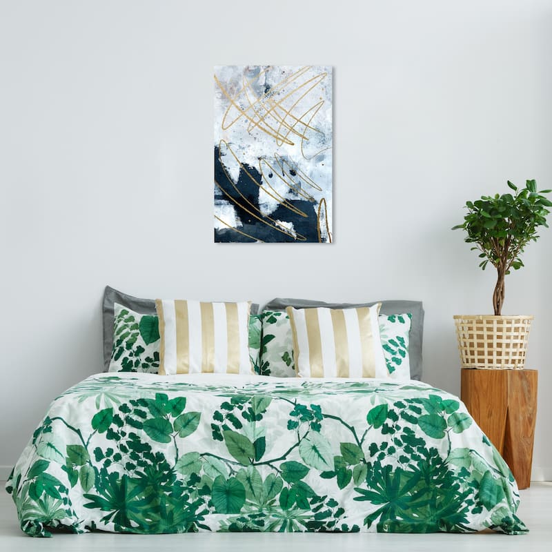 Wynwood Studio Canvas Abstract Muted Dance Blue and Metallic Gold Modern & Contemporary Wall Art Canvas Print - 36 x 24