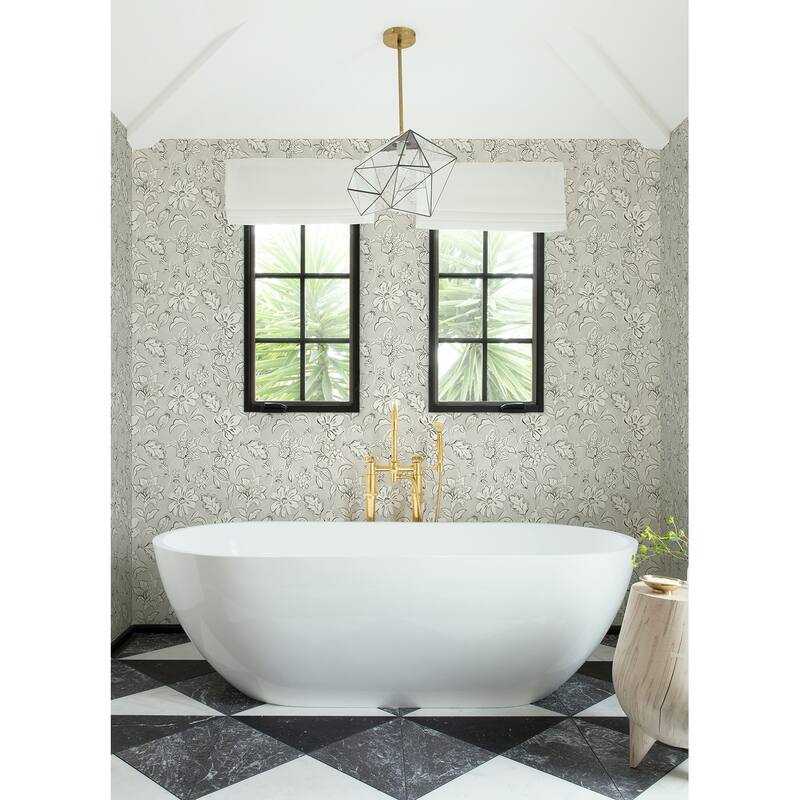 Chesapeake Plumeria Grey Floral Trail Wallpaper