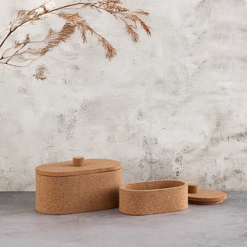 Oval Large Cork Storage Box with Lid - 9.5" - Beige