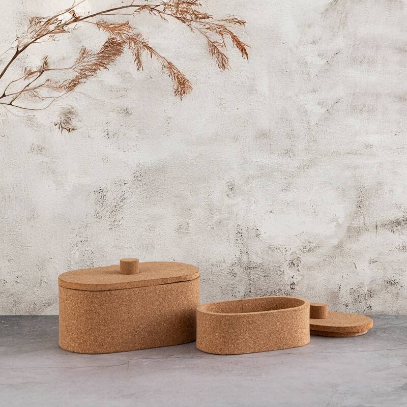 Oval Small Cork Storage Box with Lid - 7.75" - Beige
