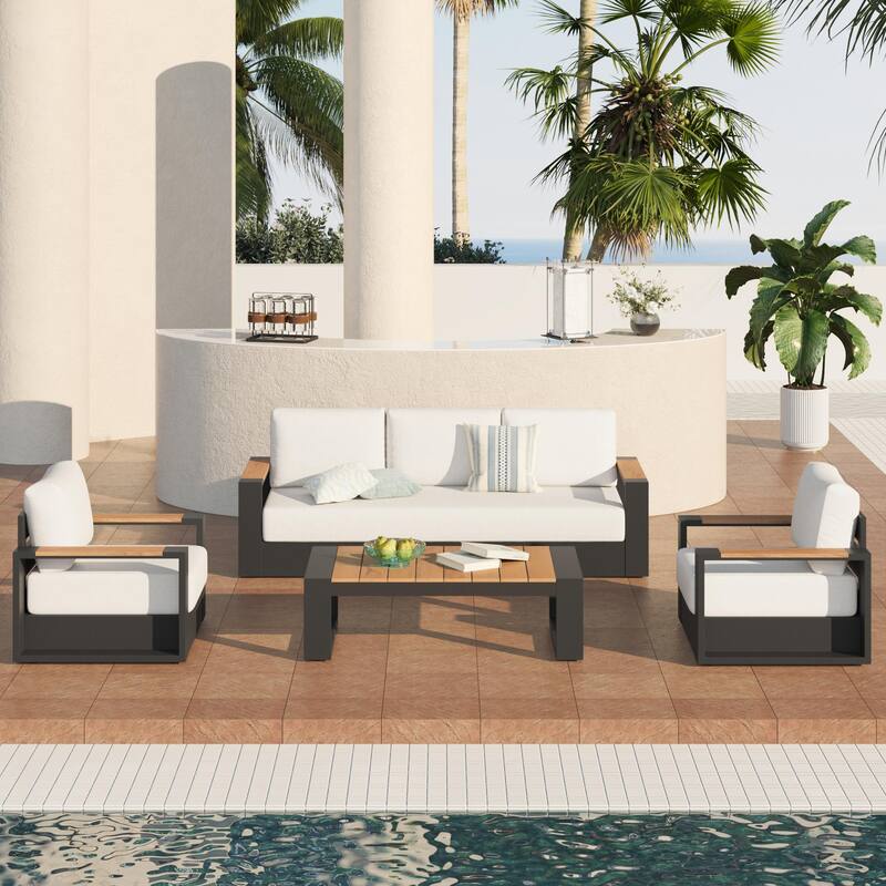 Modern Aluminum Outdoor Conversation Set with Ultra-Thick Cushions - Black