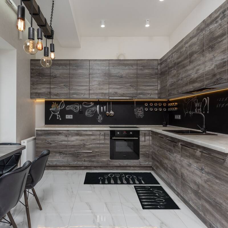 Chic Cutlery Print Wool-Effect Kitchen Mat and Runner Rug