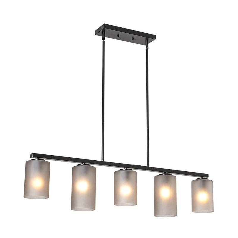 Modern Rustic 5-Light Frosted Ribbed Glass Linear Chandelier - 42.5 in