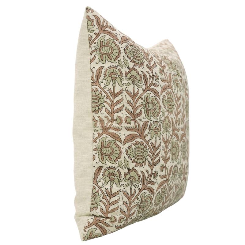 Fabdivine Floral Throw Fall Summer Décor Pink Pillow Cover Handmade Linen, for Farmhouse Guest Room or Couch, Custard Apple