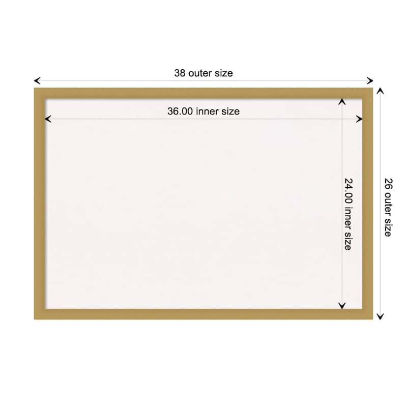 Grace Narrow Framed White Corkboard Bulletin Board - Grace Brushed Gold Narrow - Board Size 36x24