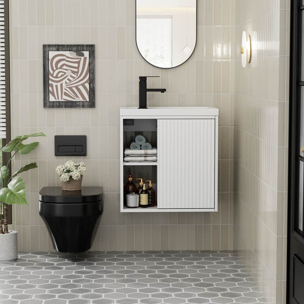Single-Door Vertical Stripe Wall Cabinet with Integrated Basin