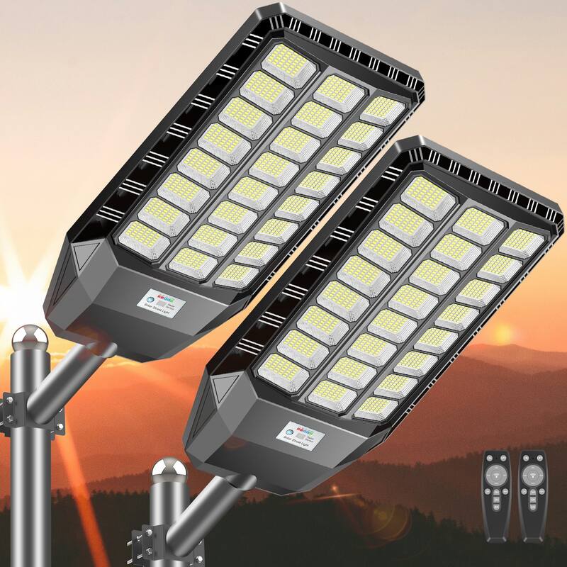 Solar Street Light 360000LM LED Solar Flood Lights with Remote Control - 5000W - 2-PACK