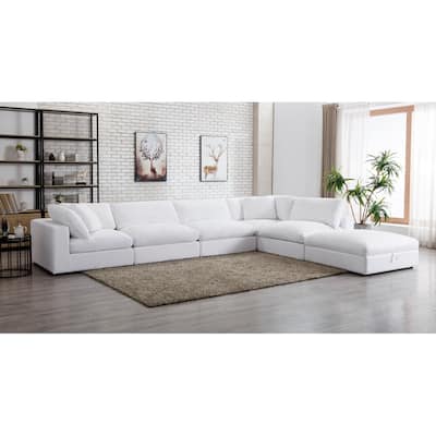 Roundhill Furniture Rivas Contemporary Feather Fill 6-Piece Modular Sectional Sofa with Ottoman
