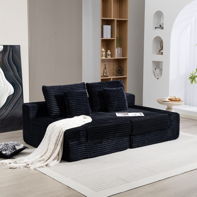 Double Chaise Lounge Sofa, Cloud Plush Sofa Bed, Upholstered Boneless Cloud Sofa Deep Seat, Sleeper Loveseat Chair