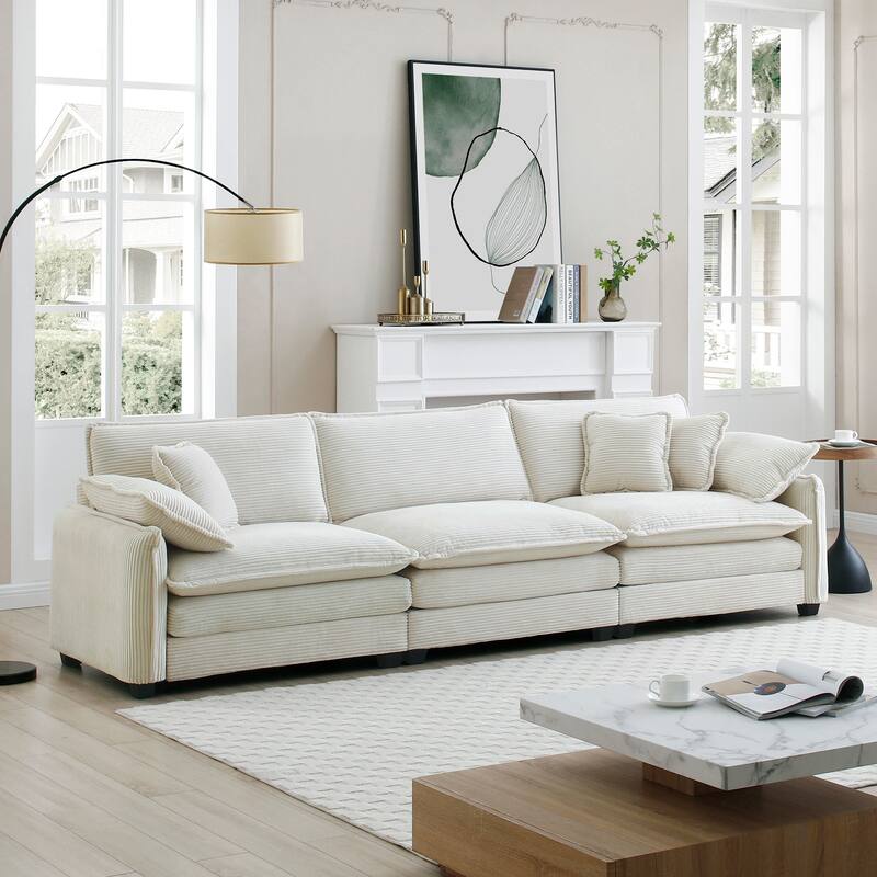 Ergonomic 3-Seater Corduroy Sofa Set with Throw Pillows