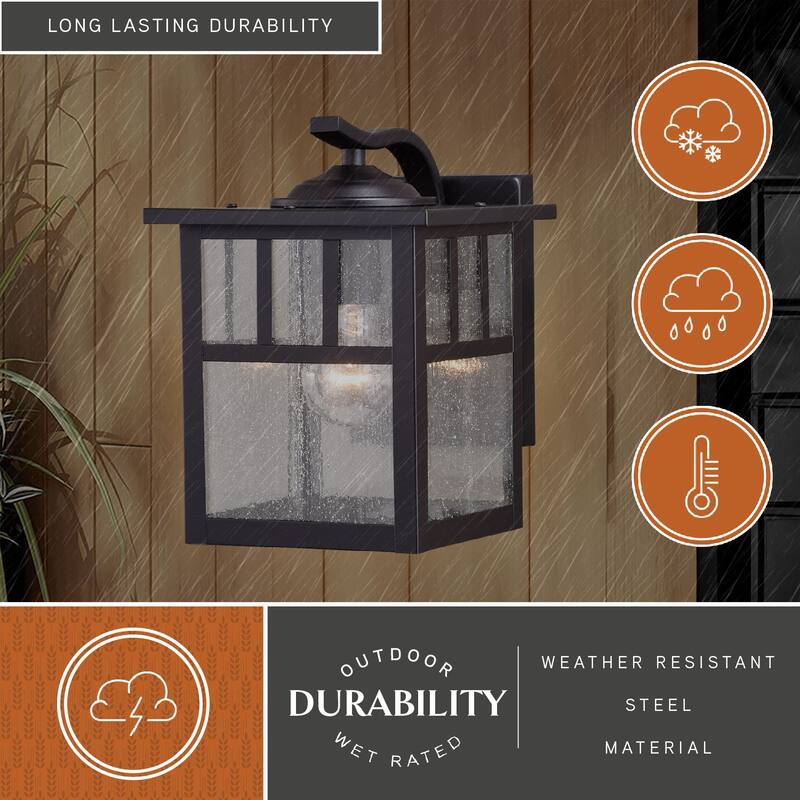 Mission 1 Light Bronze Rectangle Outdoor Wall Lantern Clear Glass - 7.25-in W x 9.5-in H x 9-in D