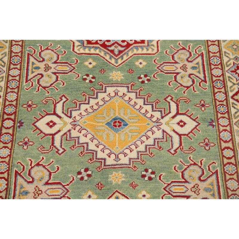 Green Kazak Oriental Accent Rug Handmade Wool Carpet - 3'11" x 6'0"