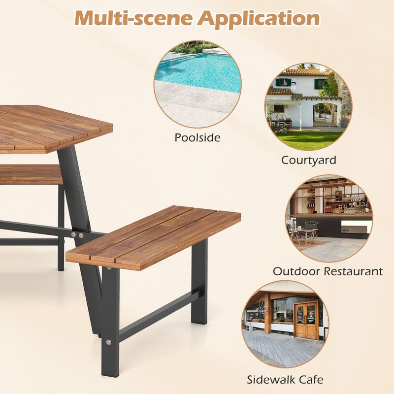 Gymax 6 Person Acacia Wood Picnic Table Bench Set w/3 Seats Umbrella