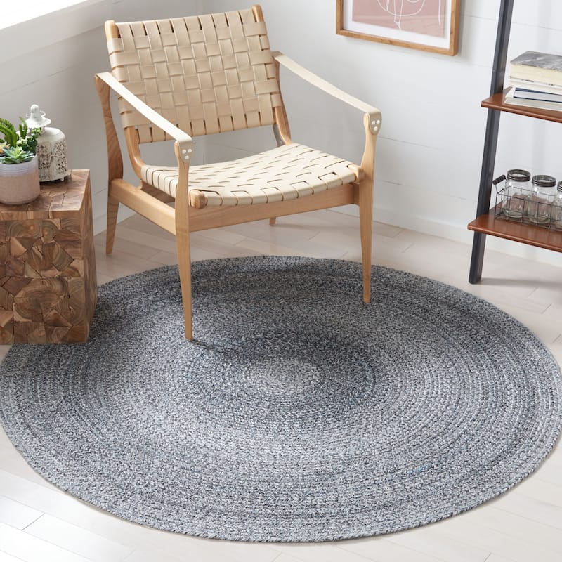 SAFAVIEH Handmade Braided Anastasie Round Rug - 3' Round - Dark Grey/Light Blue