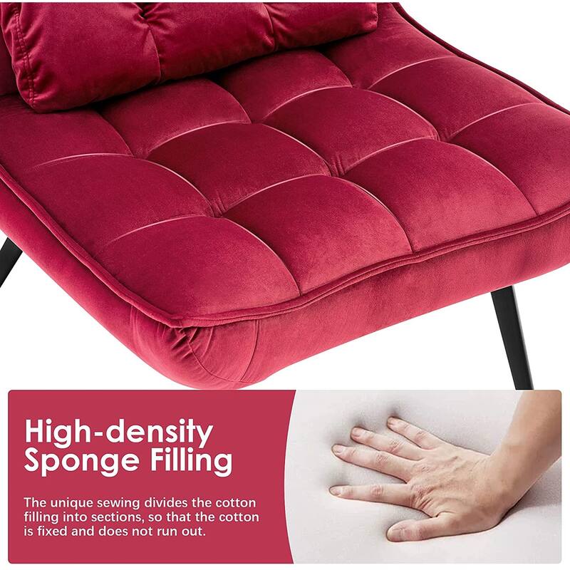 Mcombo Accent Chair with Ottoman, Velvet Tufted Wingback Chair, Upholstered Chairs with Metal Legs for Bedroom Living Room 4079
