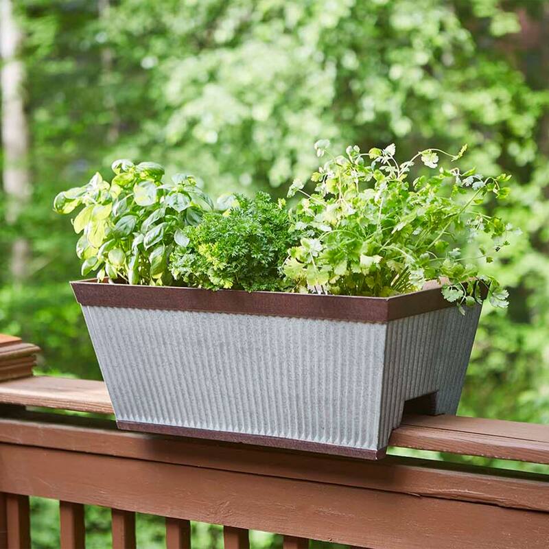 Southern Patio 24" Westlake Deck Rail Garden Planter, Rustic Galvanized (2 Pack) - 3.9
