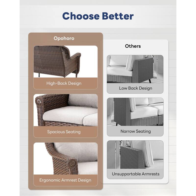 Outside Swivel Chiar Sofa Arm Chair Table Set Brown - Beige