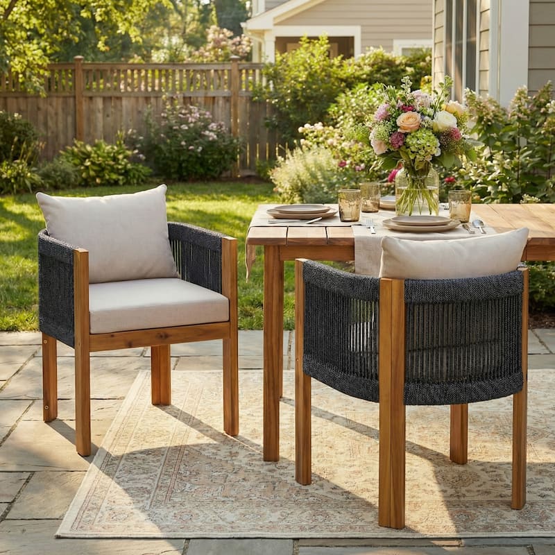 Christopher Knight Home- Alex Patio Acacia Wood Dining Chairs With Rope Armrests (Set of 2)