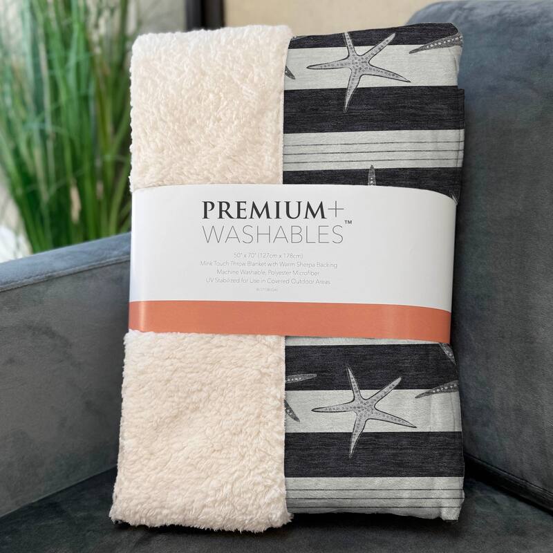 Premium Machine Washable ASB191 Starfish Stripe Sherpa Throw Blanket